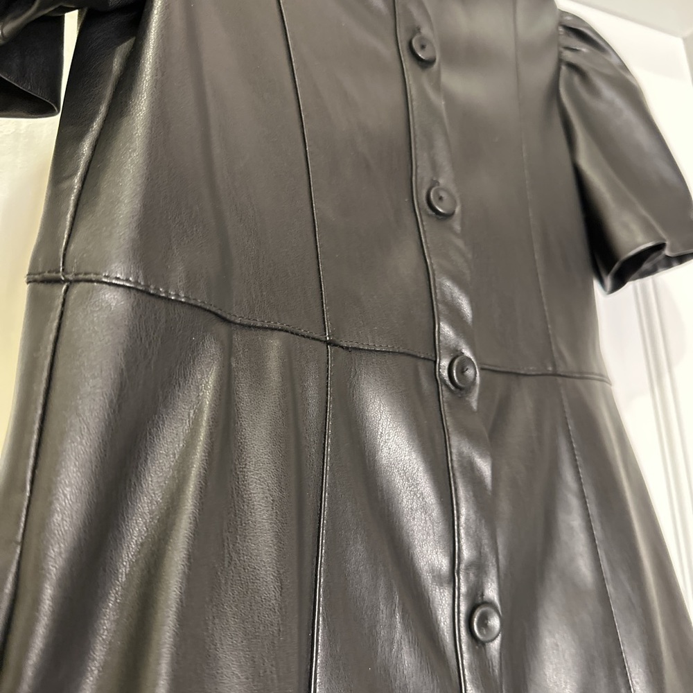 Zara girls black faux leather shirt dress